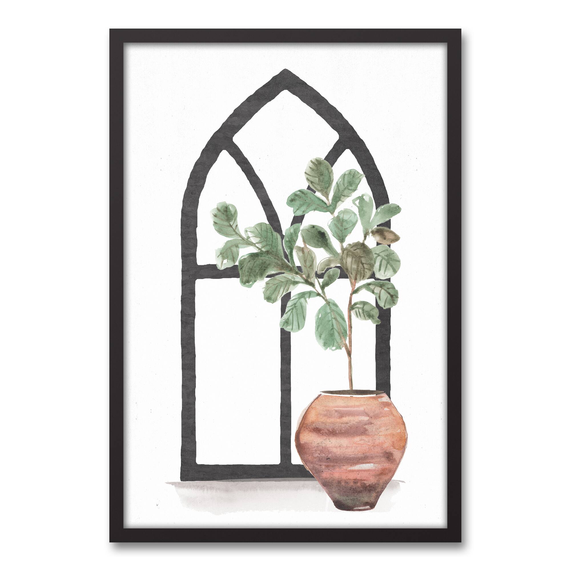 Plant with Arch 20" x 30" Black Framed Canvas - Set of 2